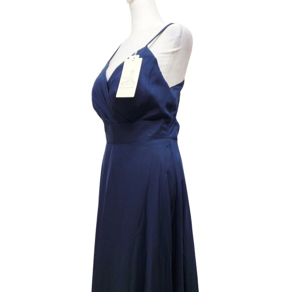 Elegant Navy Blue V-Neck Wedding party dress Size 6 - Picture 9 of 11
